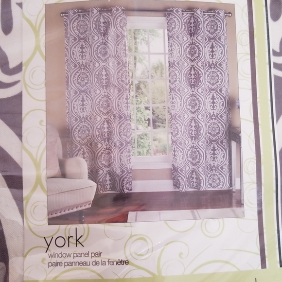 York, m. Style curtains - gray and white. NWOT 2, 40" x 84" panels - Picture 3 of 4